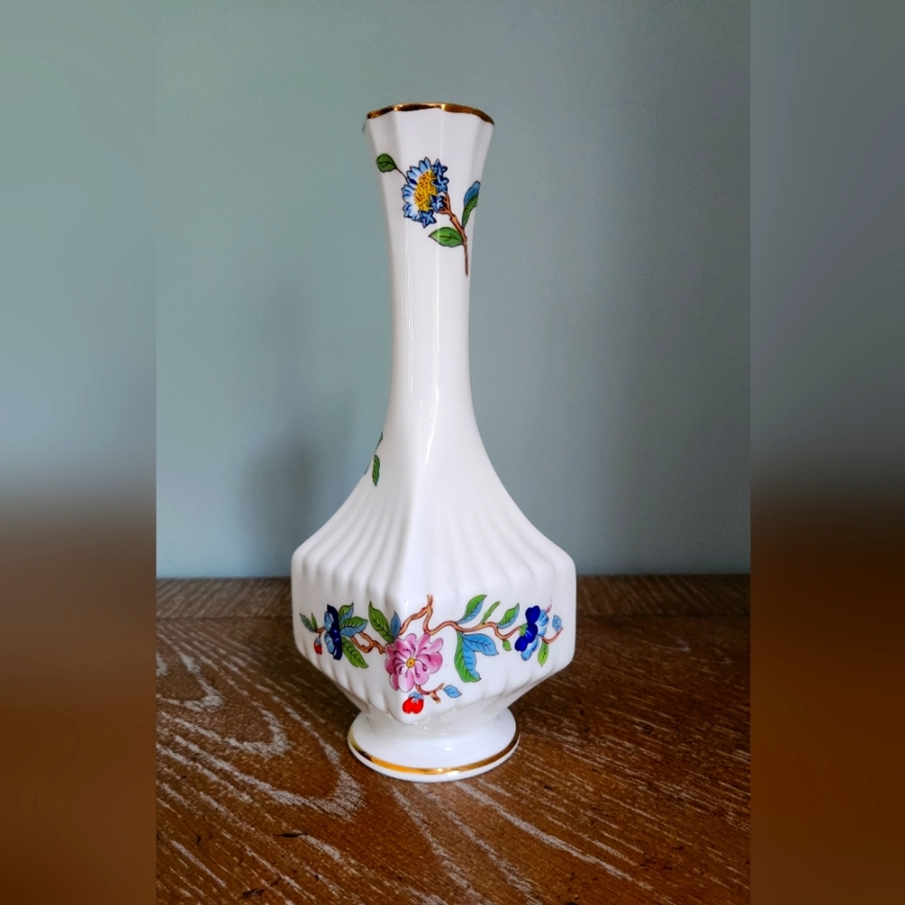 Aynsley English Fine Bone China Square Bud Vase Pembroke Bird & Floral Pattern